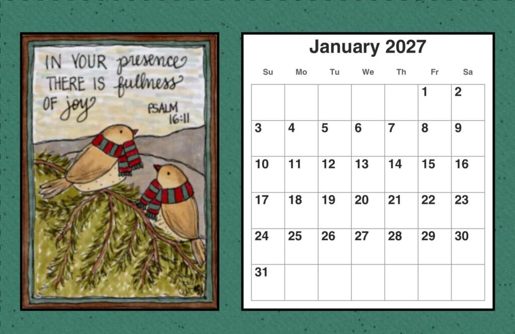 2027 Sunshine Sue desk calendar, January page